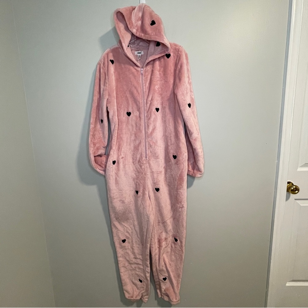 Victorias Secret Pink TEDDY SLEEP Long Jane Romper One Piece Pajama NWOT M/L